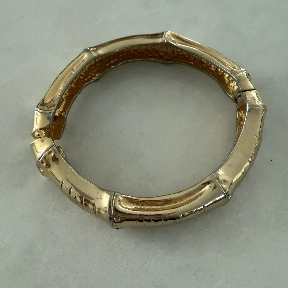 Castle Cliff‎ Gold Tone Hinged Bangle Bracelet Styled Like Bamboo